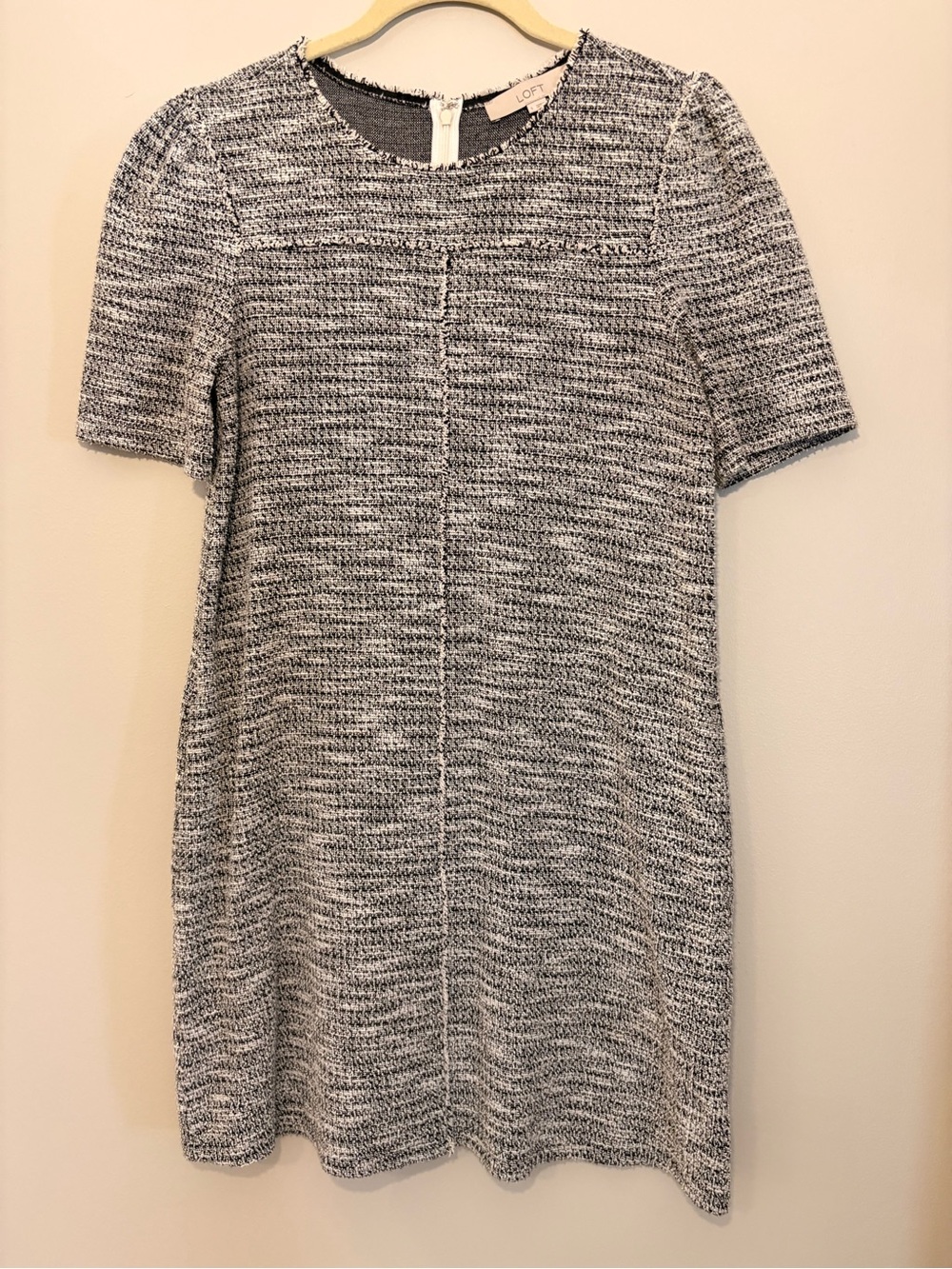 LOFT Black & White Short Sleeve Tweed Shift Dress